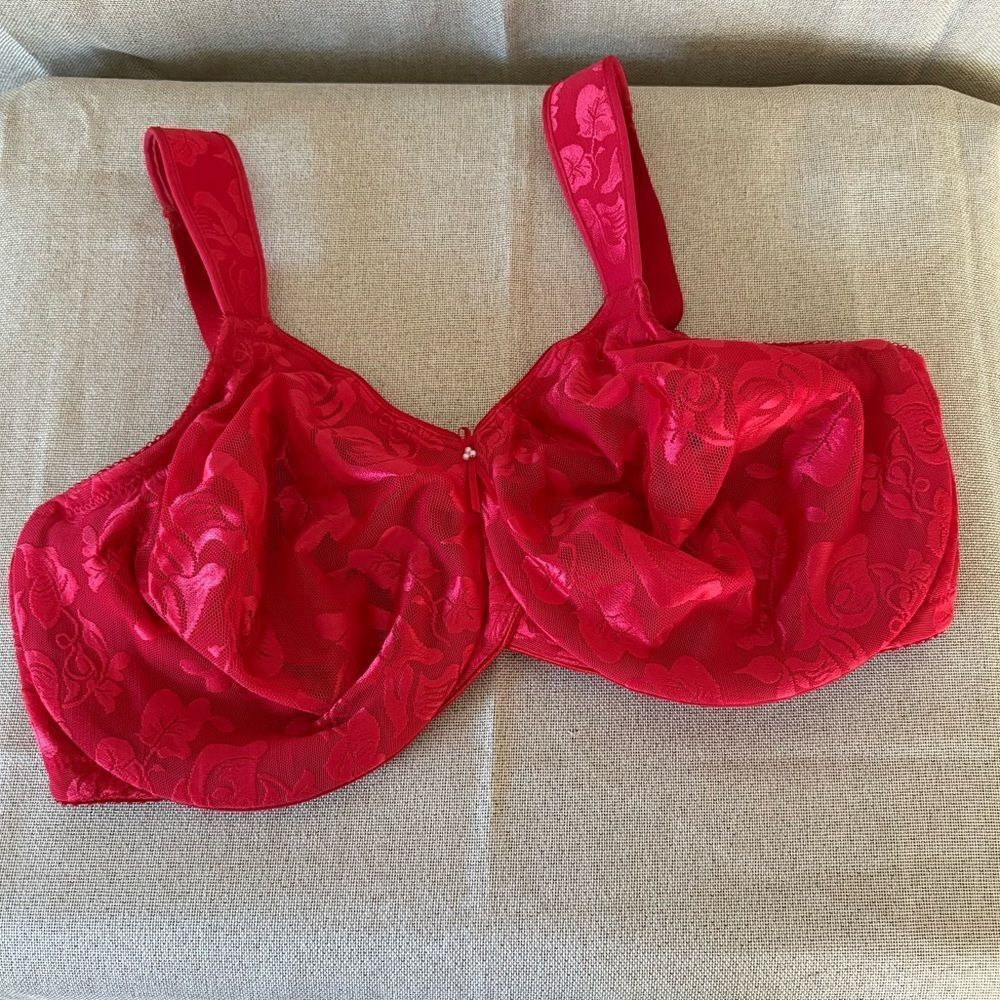 Wacoal Red Floral Lace Full-Coverage Bra 34G style #85567 The Awareness Bra